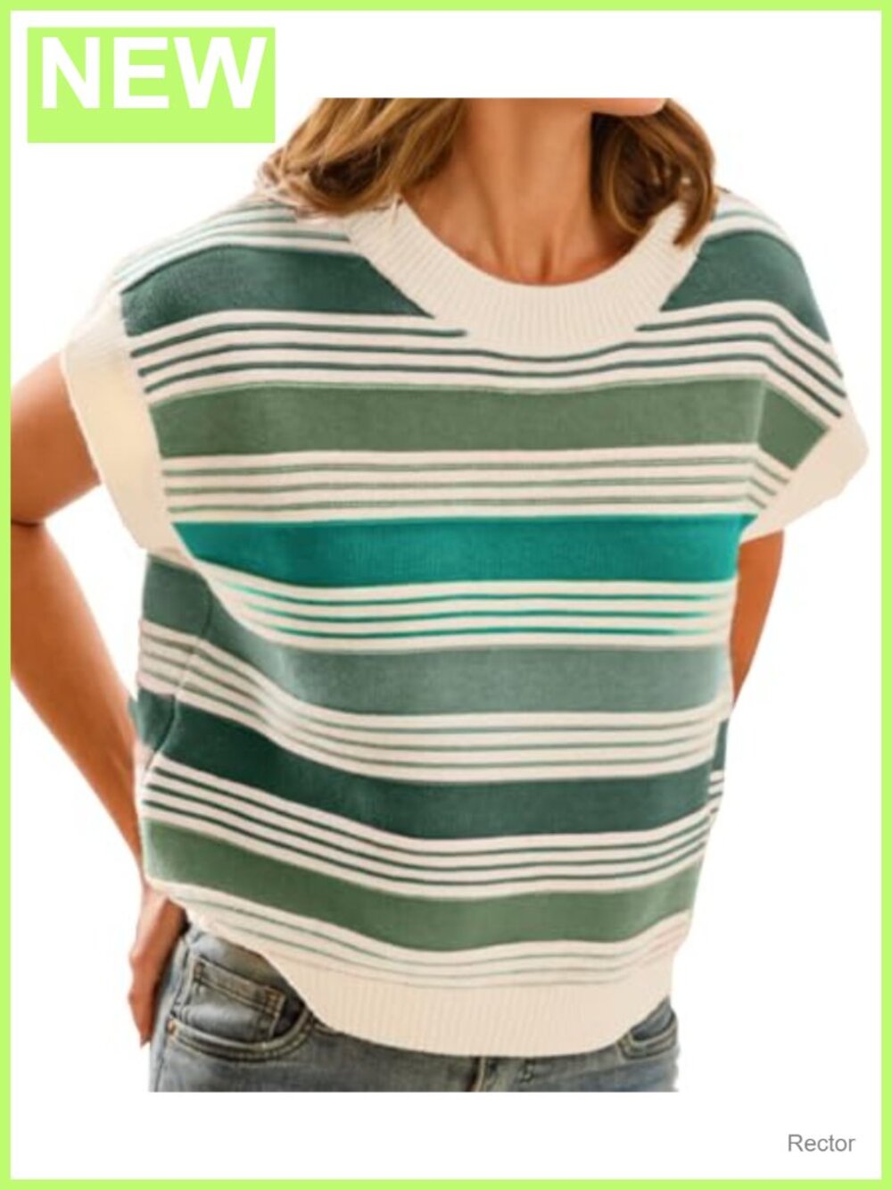 Womens Striped Cap Sleeve Sweater Vest Color Block Knit Tank Top